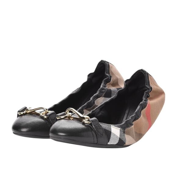 Burberry Heritage House Check Shipley Leather Ballet Flats Womens 36.5 / US 6.5 - Picture 1 of 10